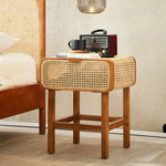Stylish Ash Wood and Rattan Bedside Cupboard - Natural Finish htzm-1524