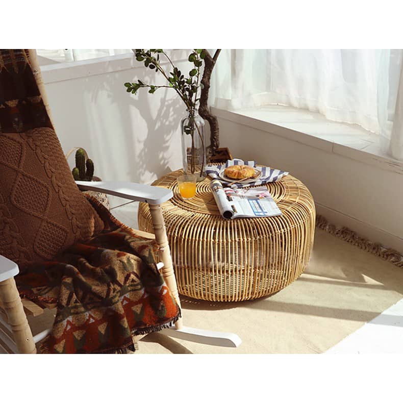 Natural Wood and Rattan Tea Table – Elegant and Durable Design htzm-1528