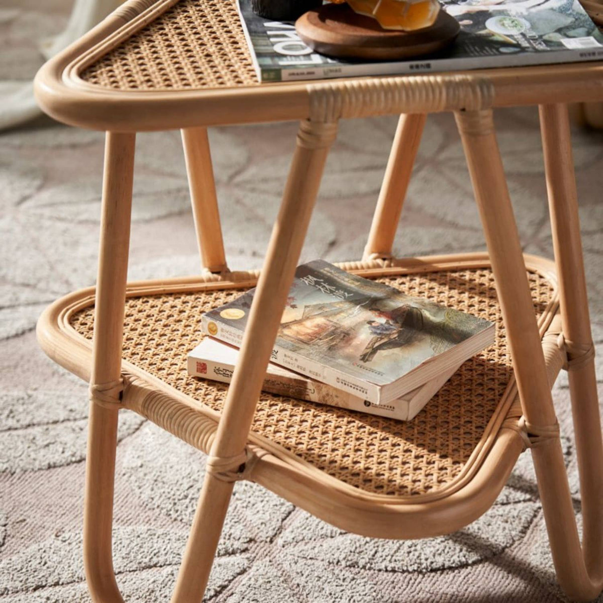 Natural Wood and Rattan Tea Table – Elegant and Durable Design htzm-1528