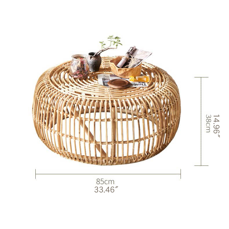 Natural Wood and Rattan Tea Table – Elegant and Durable Design htzm-1528