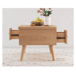 Stylish Natural Oak and White Matte Ceramic Tea Table - Premium Solid Wood Design hx-1564