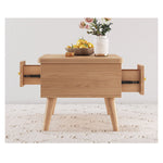 Elegant White Tea Table with Natural Solid Oak Wood and Ceramic Accents hx-1565