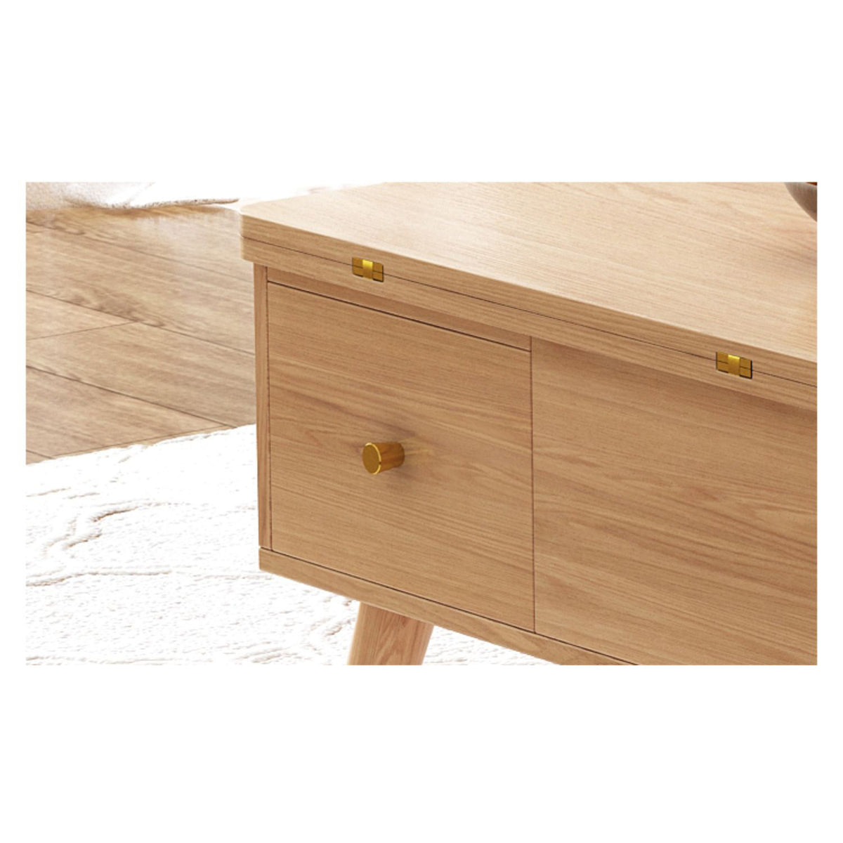 Elegant White Tea Table with Natural Solid Oak Wood and Ceramic Accents hx-1565