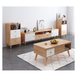 Elegant White Tea Table with Natural Solid Oak Wood and Ceramic Accents hx-1565