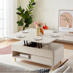 Elegant White and Beige Solid Wood Ceramic Tea Table - Stylish and Durable hx-1574