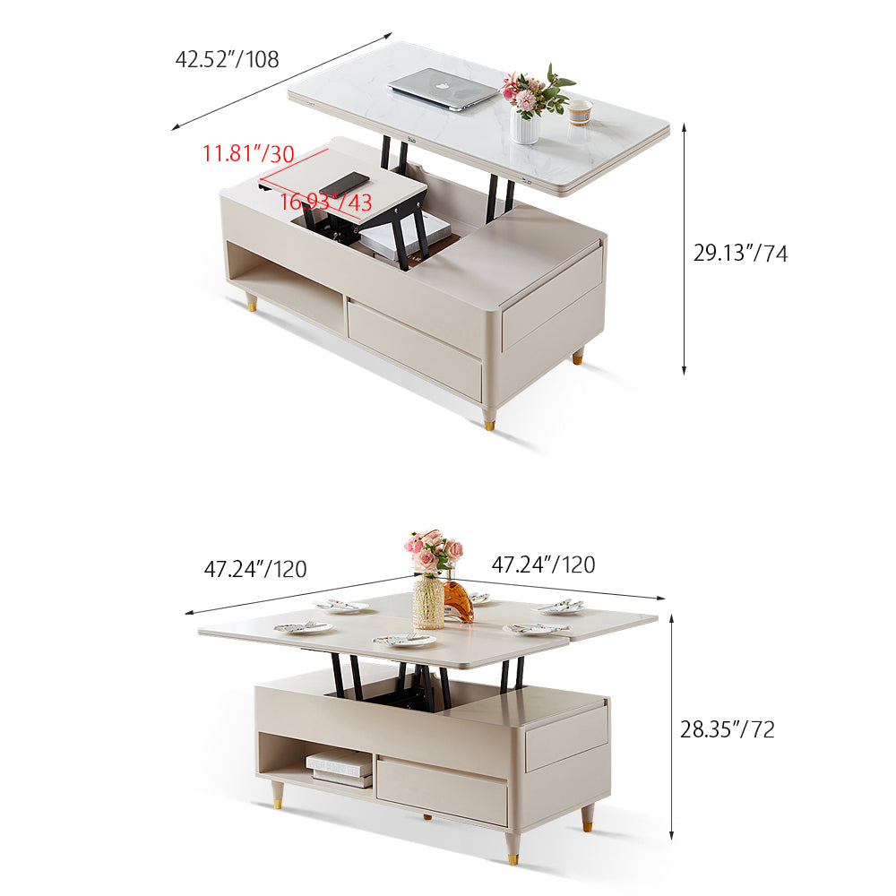 Elegant White and Beige Solid Wood Ceramic Tea Table - Stylish and Durable hx-1574