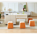 Solid Wood Stool with Beige and Orange Faux Leather Upholstery hx-1577