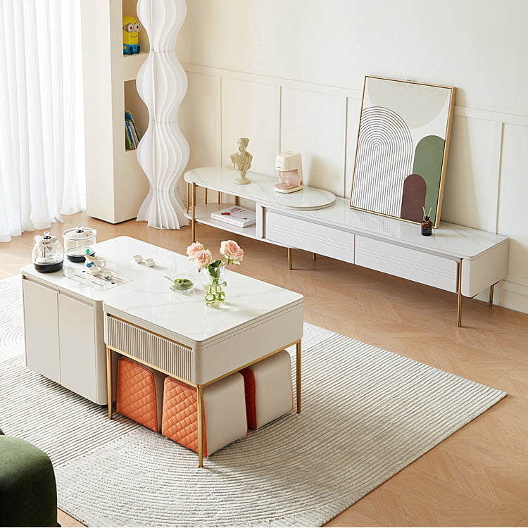 Solid Wood Stool with Beige and Orange Faux Leather Upholstery hx-1577