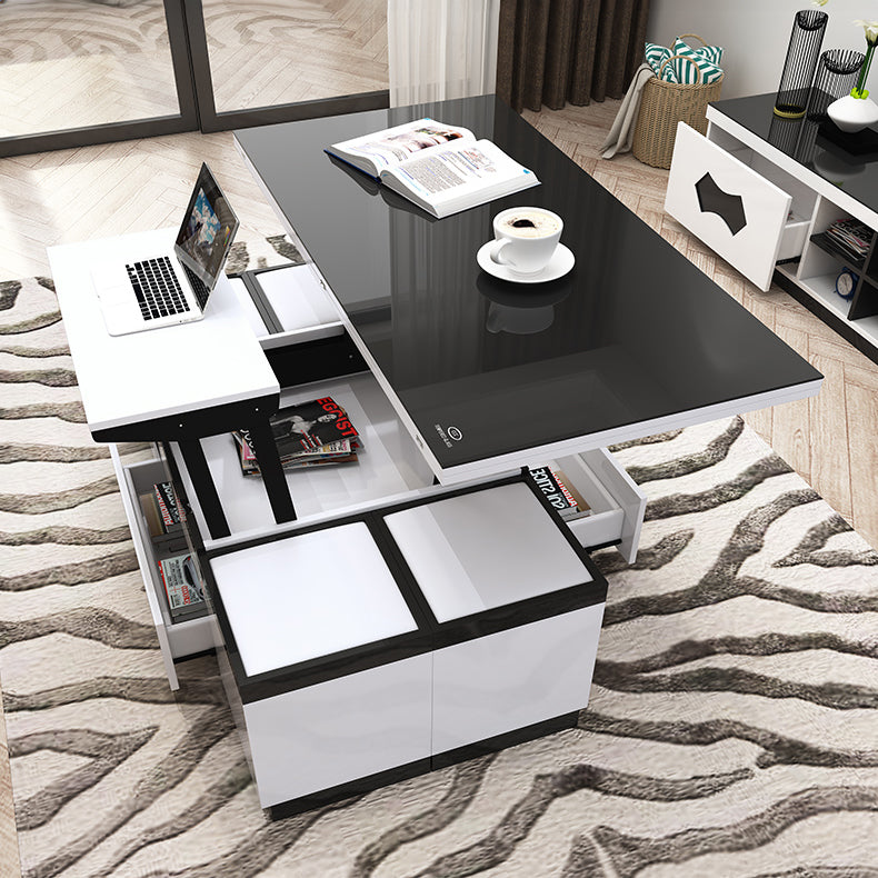 Modern White Ceramic Tea Table with Luxurious Faux Leather Accents hx-1578