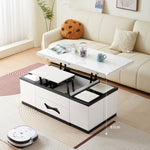 Modern White Ceramic Tea Table with Luxurious Faux Leather Accents hx-1578