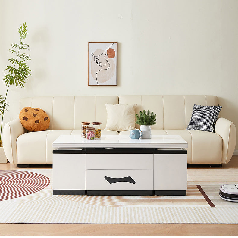 Modern White Ceramic Tea Table with Luxurious Faux Leather Accents hx-1578