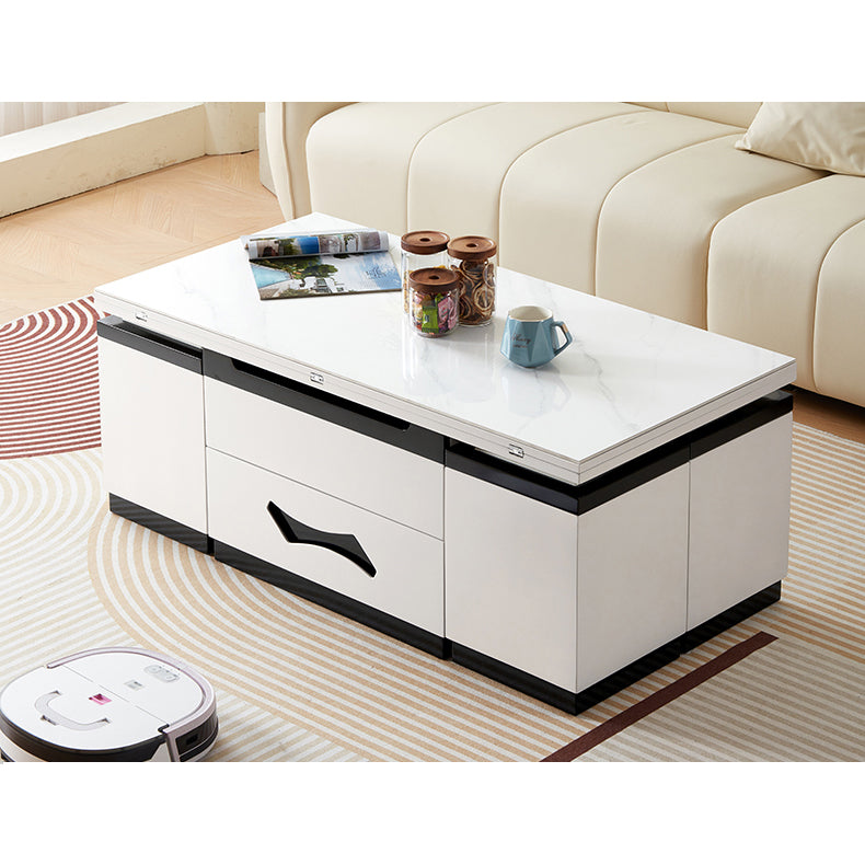 Modern White Ceramic Tea Table with Luxurious Faux Leather Accents hx-1578