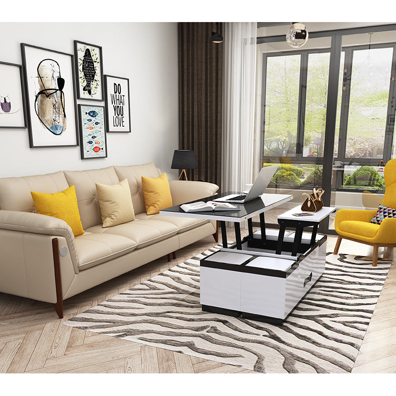 Modern White Ceramic Tea Table with Luxurious Faux Leather Accents hx-1578