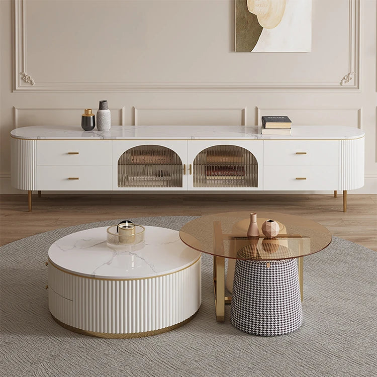 Elegant Tempered Glass Coffee Table with Stainless Steel Base and Sintered Stone Top - Modern Chic Centerpiece for Living Room hxbs-3029