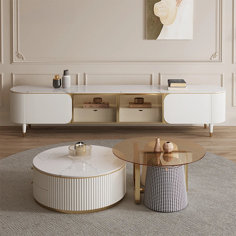 Elegant Tempered Glass Coffee Table with Stainless Steel Base and Sintered Stone Top - Modern Chic Centerpiece for Living Room hxbs-3029