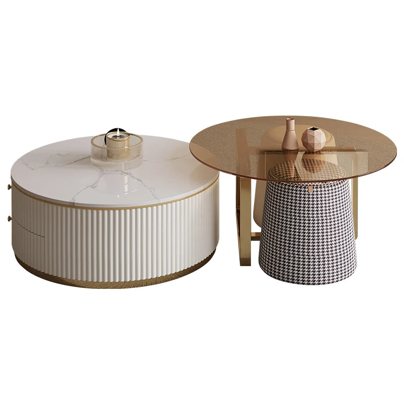 Elegant Tempered Glass Coffee Table with Stainless Steel Base and Sintered Stone Top - Modern Chic Centerpiece for Living Room hxbs-3029