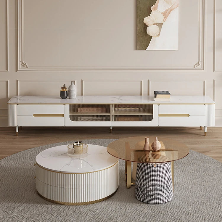 Elegant Tempered Glass Coffee Table with Stainless Steel Base and Sintered Stone Top - Modern Chic Centerpiece for Living Room hxbs-3029