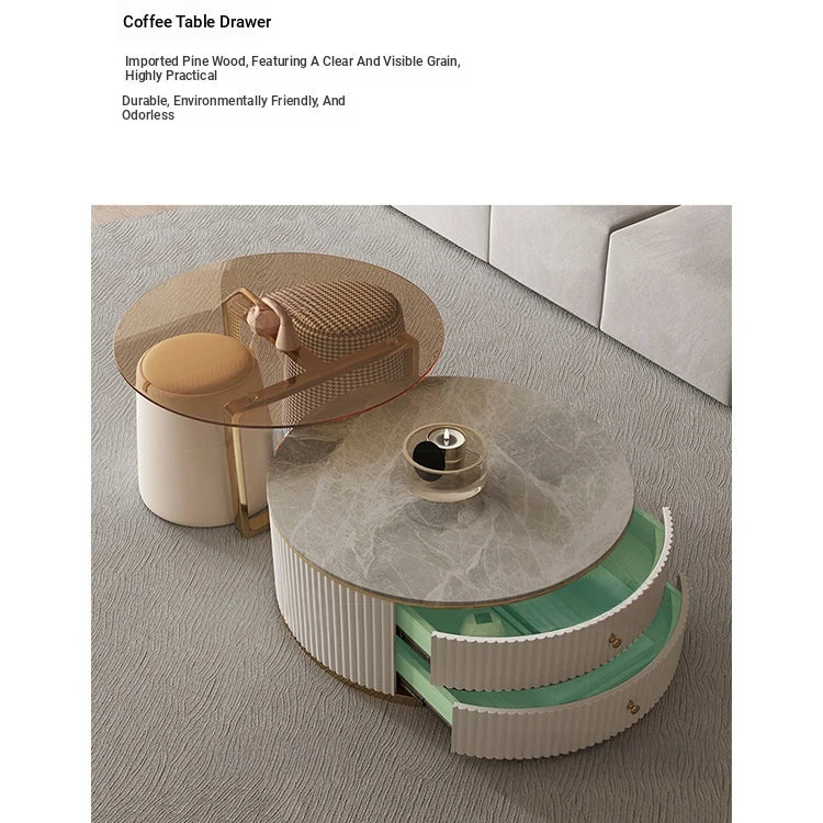 Elegant Tempered Glass Coffee Table with Stainless Steel Base and Sintered Stone Top - Modern Chic Centerpiece for Living Room hxbs-3029