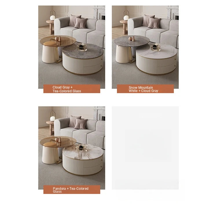 Elegant Tempered Glass Coffee Table with Stainless Steel Base and Sintered Stone Top - Modern Chic Centerpiece for Living Room hxbs-3029