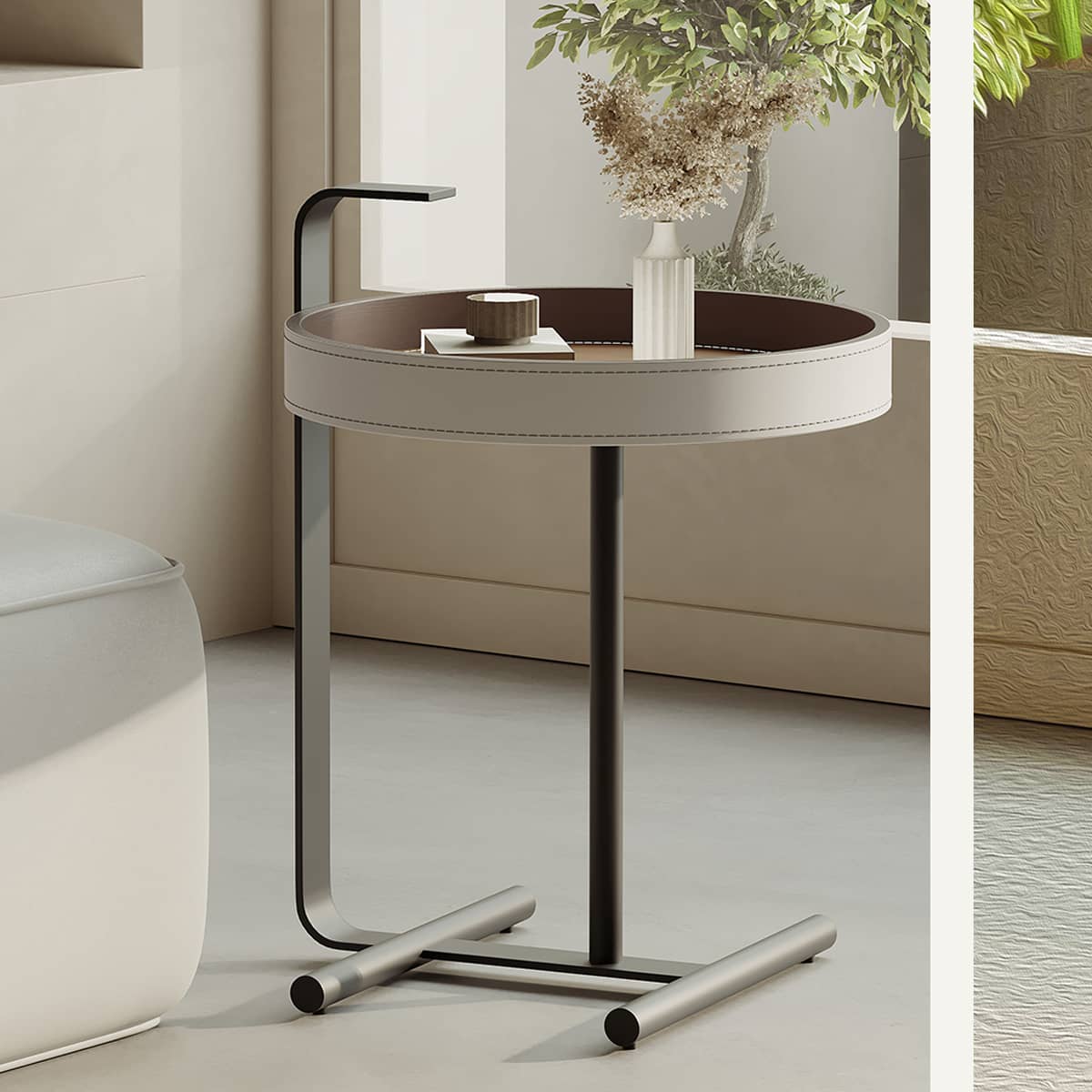 Sleek Carbon Steel Tea Table with Stylish Faux Leather Surface - Modern Design hxj-2705