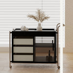 Sleek Stainless Steel Cart with Tempered Glass Shelves and Faux Leather Accents hxj-2706