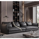 Luxurious Black Faux Leather Sofa with Pine Wood Frame, Latex Down Filling, and Cotton Upholstery hxl-1264