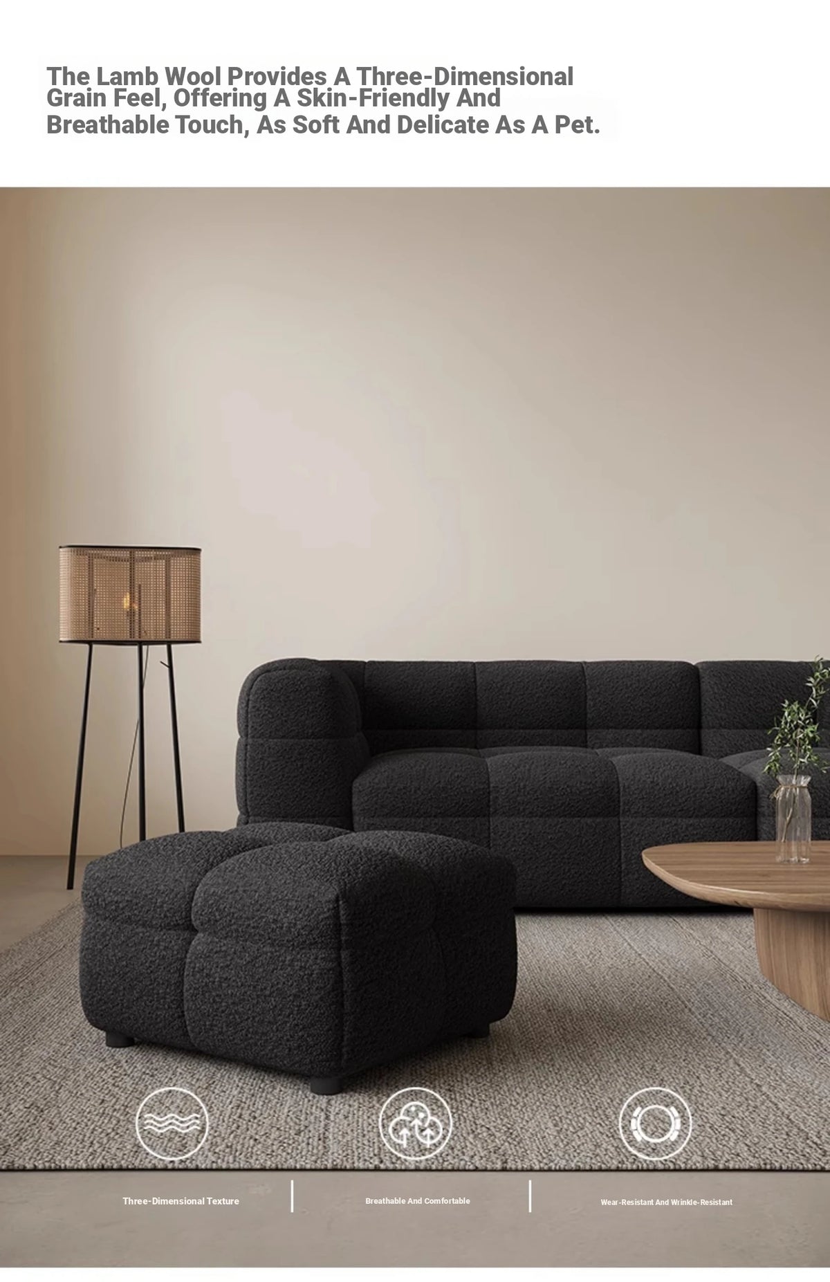 Modern Faux Lambswool Sofa - Stylish Pine & Oak Design for Chic Living Rooms hxy-5160