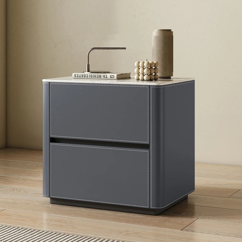 Stylish Ceramic Sintered Stone Bedside Cupboard with Sleek Synthetic Leather Finish - Modern Nightstand for Bedroom Storage hxy-5161