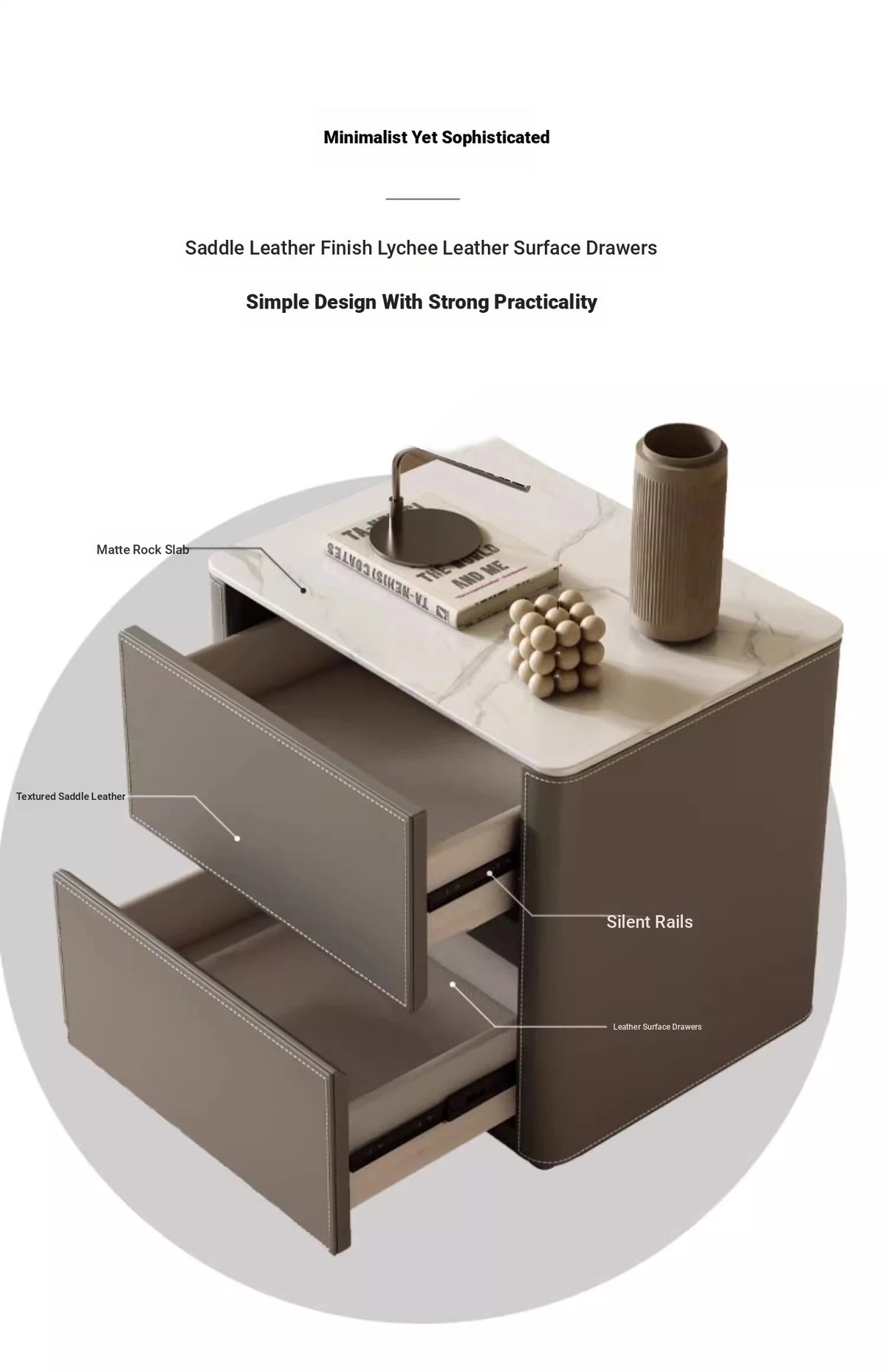 Stylish Ceramic Sintered Stone Bedside Cupboard with Sleek Synthetic Leather Finish - Modern Nightstand for Bedroom Storage hxy-5161