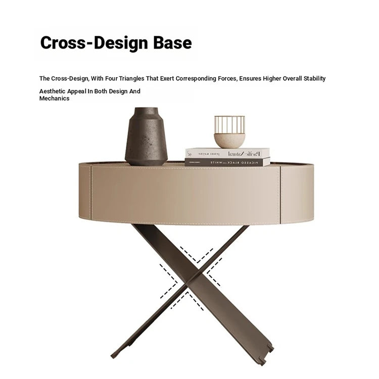 Stylish Round Bedside Cupboard with Multi-Layer Board and Synthetic Leather Finish - Modern Furniture for Your Bedroom hxy-5162