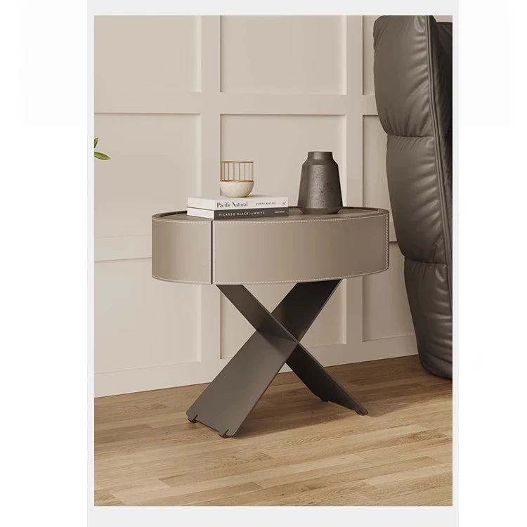 Stylish Round Bedside Cupboard with Multi-Layer Board and Synthetic Leather Finish - Modern Furniture for Your Bedroom hxy-5162