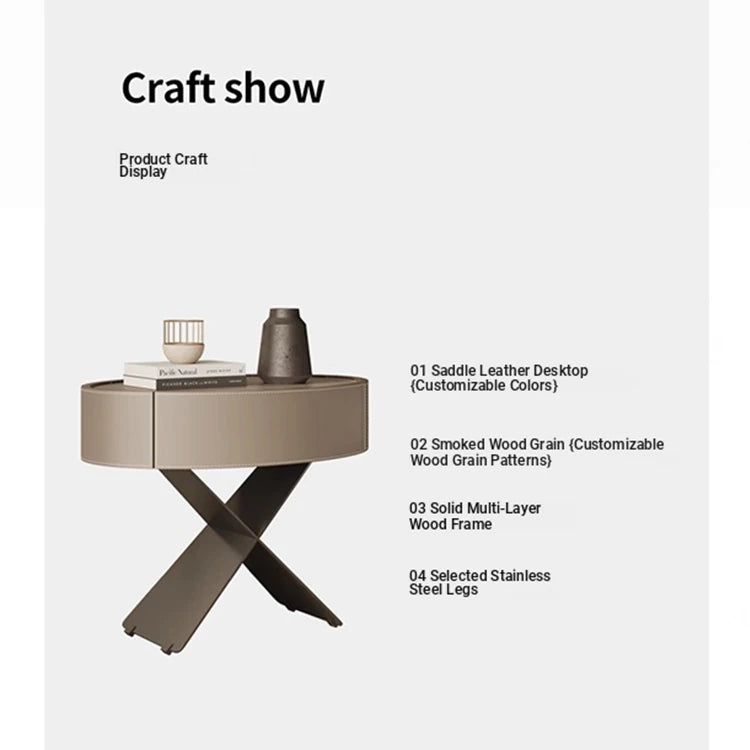 Stylish Round Bedside Cupboard with Multi-Layer Board and Synthetic Leather Finish - Modern Furniture for Your Bedroom hxy-5162