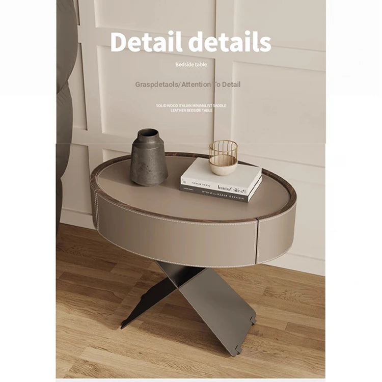 Stylish Round Bedside Cupboard with Multi-Layer Board and Synthetic Leather Finish - Modern Furniture for Your Bedroom hxy-5162