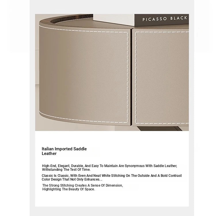 Stylish Round Bedside Cupboard with Multi-Layer Board and Synthetic Leather Finish - Modern Furniture for Your Bedroom hxy-5162