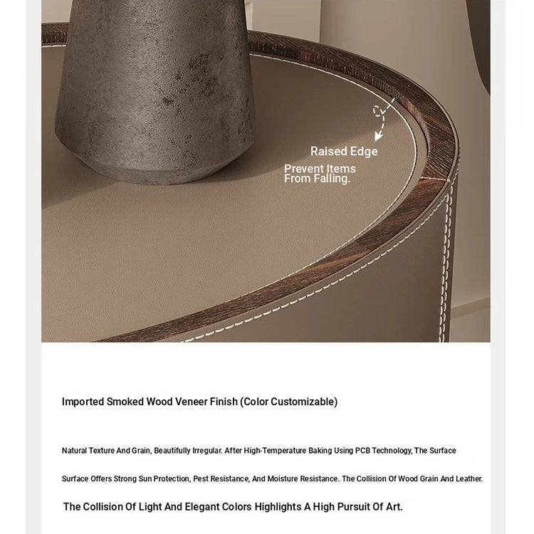 Stylish Round Bedside Cupboard with Multi-Layer Board and Synthetic Leather Finish - Modern Furniture for Your Bedroom hxy-5162