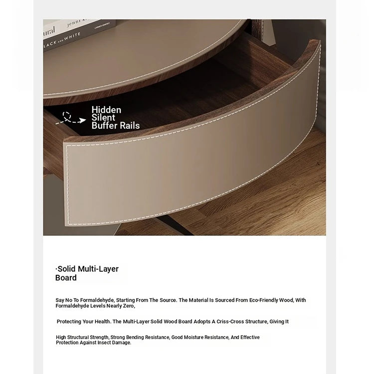 Stylish Round Bedside Cupboard with Multi-Layer Board and Synthetic Leather Finish - Modern Furniture for Your Bedroom hxy-5162