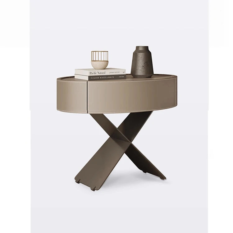 Stylish Round Bedside Cupboard with Multi-Layer Board and Synthetic Leather Finish - Modern Furniture for Your Bedroom hxy-5162