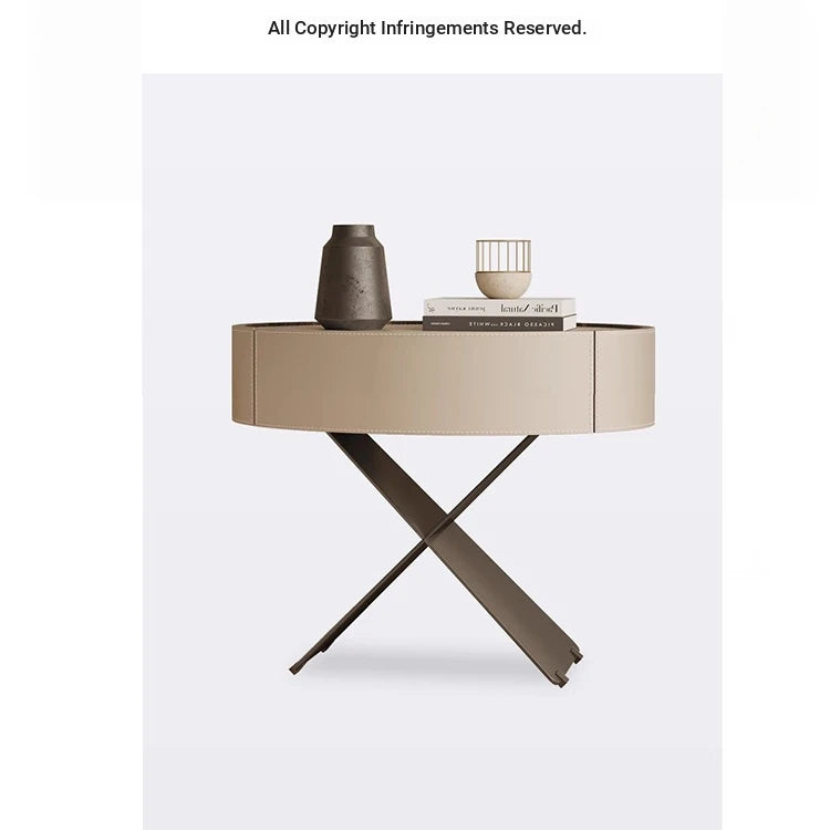 Stylish Round Bedside Cupboard with Multi-Layer Board and Synthetic Leather Finish - Modern Furniture for Your Bedroom hxy-5162