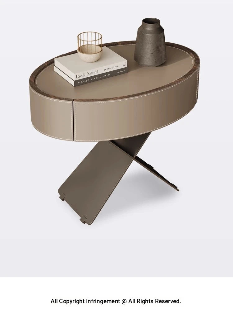 Stylish Round Bedside Cupboard with Multi-Layer Board and Synthetic Leather Finish - Modern Furniture for Your Bedroom hxy-5162