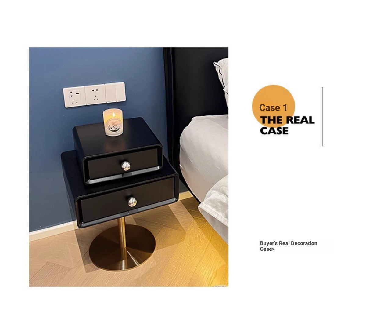 Stylish PU Leather and Solid Wood Bedside Cupboard with Elegant Gold Base – Modern Nightstand Storage Solution hxy-5165