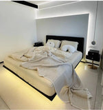 Stylish PU Leather and Solid Wood Bedside Cupboard with Elegant Gold Base – Modern Nightstand Storage Solution hxy-5165