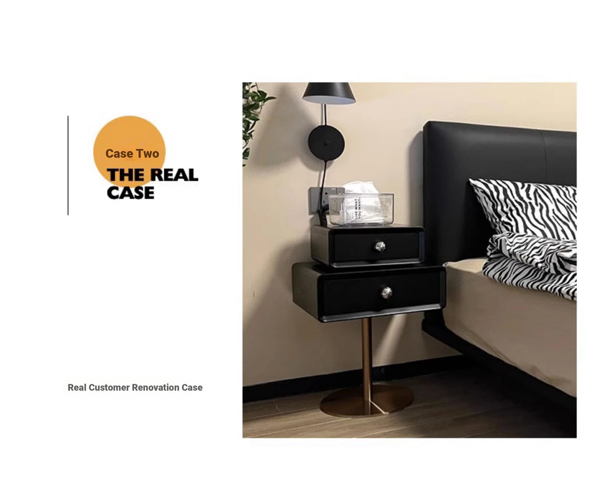 Stylish PU Leather and Solid Wood Bedside Cupboard with Elegant Gold Base – Modern Nightstand Storage Solution hxy-5165