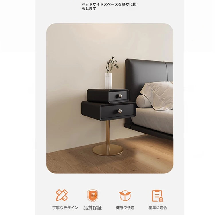 Stylish PU Leather and Solid Wood Bedside Cupboard with Elegant Gold Base – Modern Nightstand Storage Solution hxy-5165