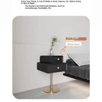 Stylish PU Leather and Solid Wood Bedside Cupboard with Elegant Gold Base – Modern Nightstand Storage Solution hxy-5165