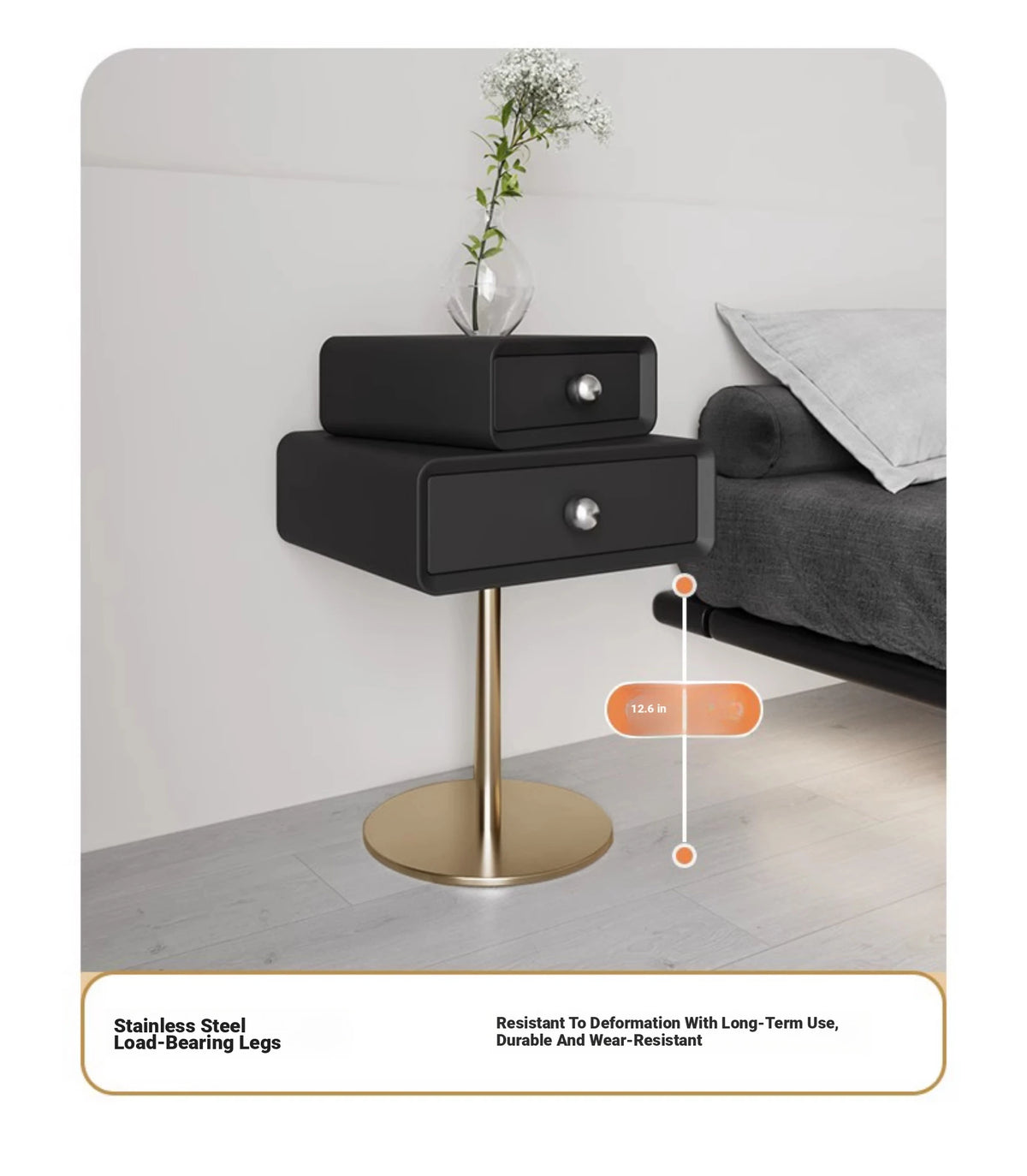 Stylish PU Leather and Solid Wood Bedside Cupboard with Elegant Gold Base – Modern Nightstand Storage Solution hxy-5165