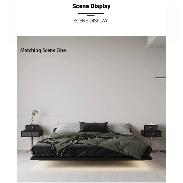 Stylish PU Leather and Solid Wood Bedside Cupboard with Elegant Gold Base – Modern Nightstand Storage Solution hxy-5165