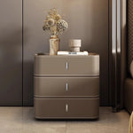 Stylish Bedside Cupboard with Ceramic Sintered Stone and Solid Wood - 3 Drawer Nightstand in Synthetic Leather Finish hxy-5166