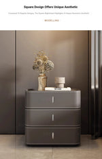Stylish Bedside Cupboard with Ceramic Sintered Stone and Solid Wood - 3 Drawer Nightstand in Synthetic Leather Finish hxy-5166