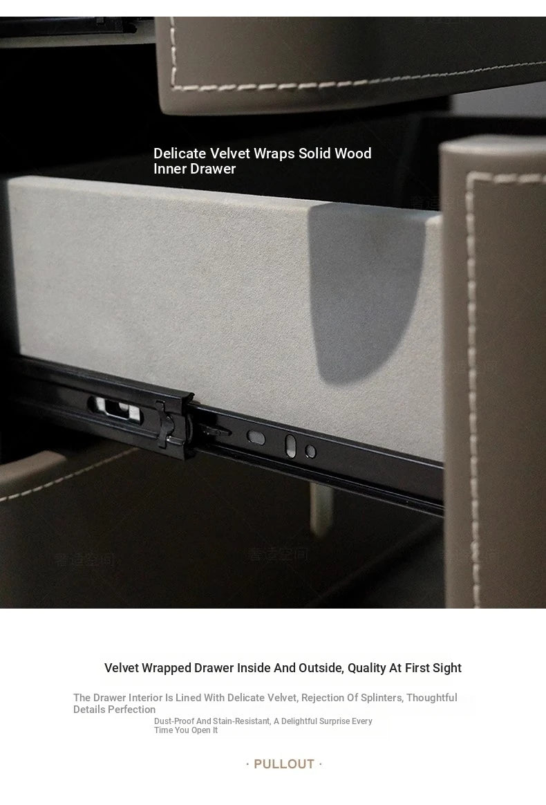 Stylish Bedside Cupboard with Ceramic Sintered Stone and Solid Wood - 3 Drawer Nightstand in Synthetic Leather Finish hxy-5166