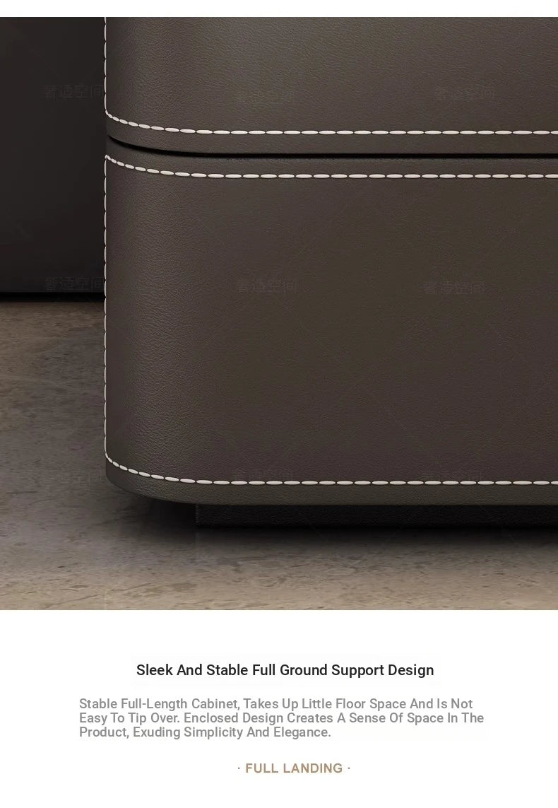 Stylish Bedside Cupboard with Ceramic Sintered Stone and Solid Wood - 3 Drawer Nightstand in Synthetic Leather Finish hxy-5166